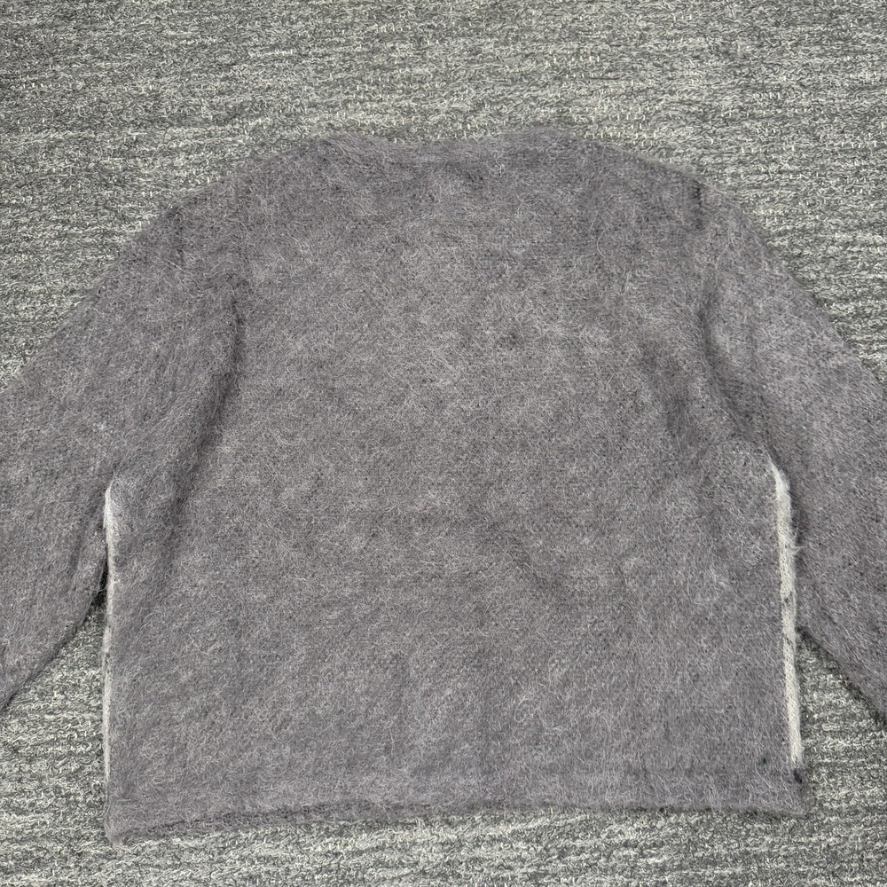 J Crew Argyle Cardigan Sweater Women Medium Gray Fuzzy Alpaca Preppy Lightweight - Picture 9 of 11